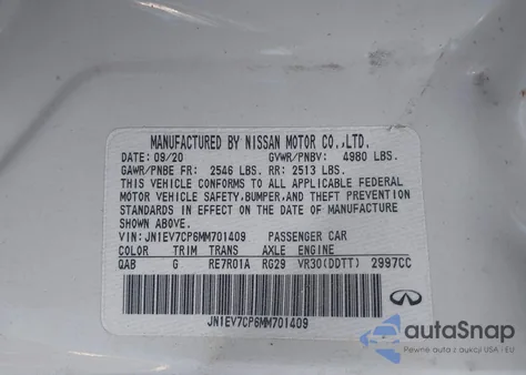 2021 Infiniti Q50 Sensory из США, поврежденный, VIN JN1EV7CP6MM701409